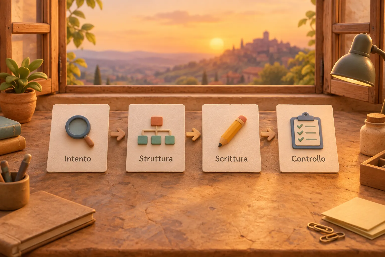 Schema del processo per creare contenuti SEO pertinenti e controllati