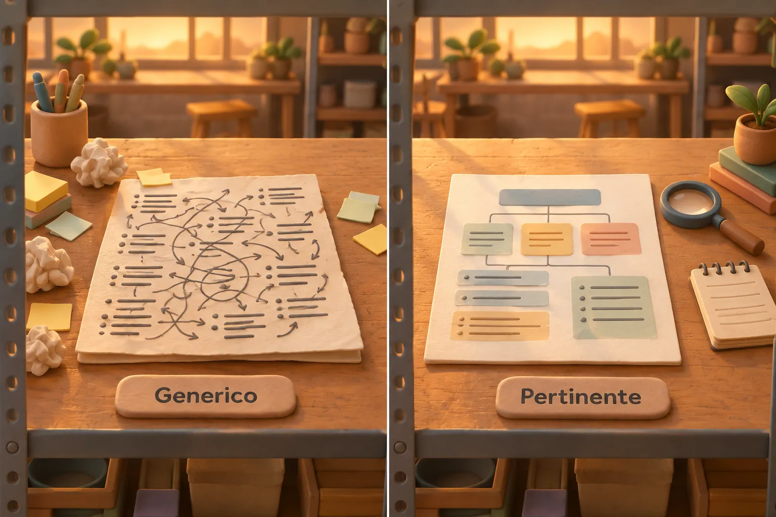 Confronto visivo tra un testo generico e un contenuto SEO utile