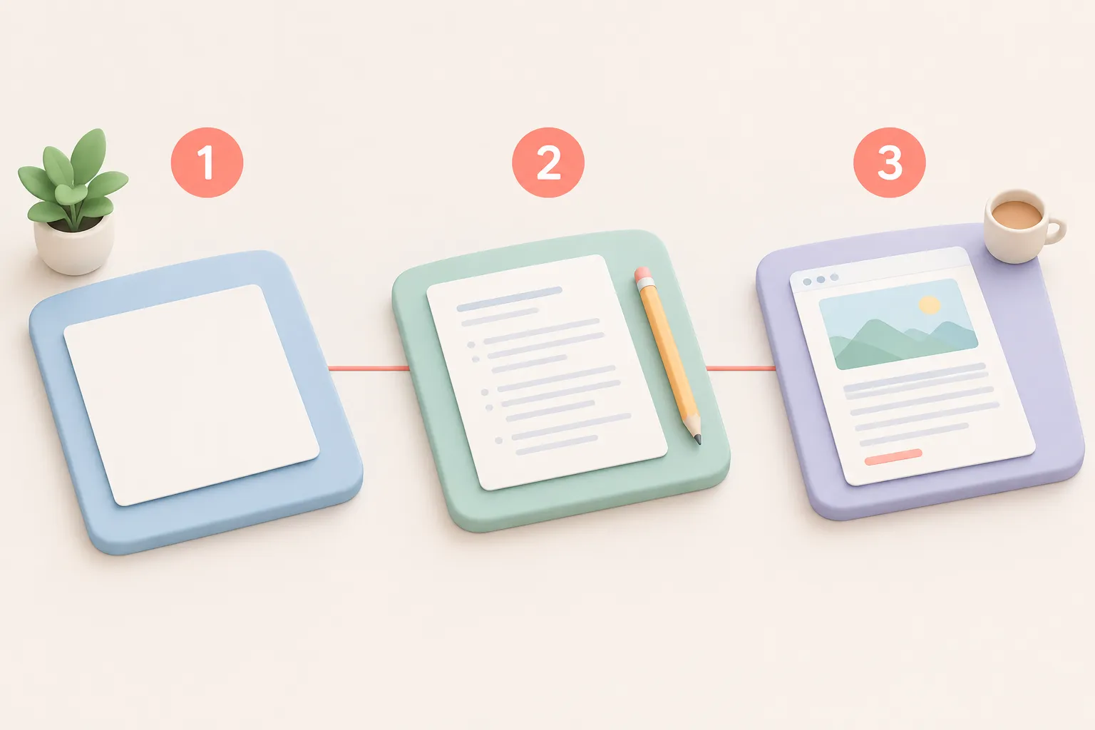 Sequenza in tre passaggi per trasformare un argomento in un articolo pronto da pubblicare