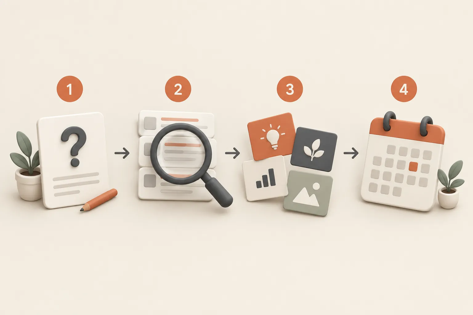 Sequenza visiva in quattro passaggi per valutare una keyword